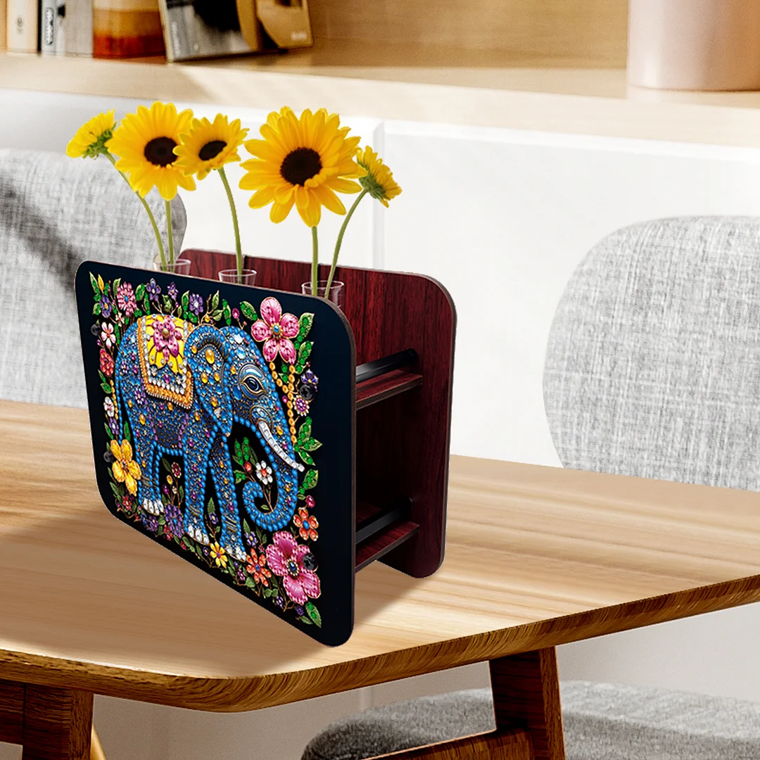 Gem Elephant DIY Diamond Painting Wooden Tube Vase for Adults Gift Home Decor