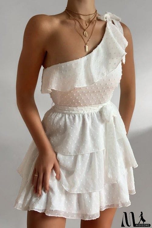 MidiSono - Bow Tie One Shoulder Bleted Tiered Dress
