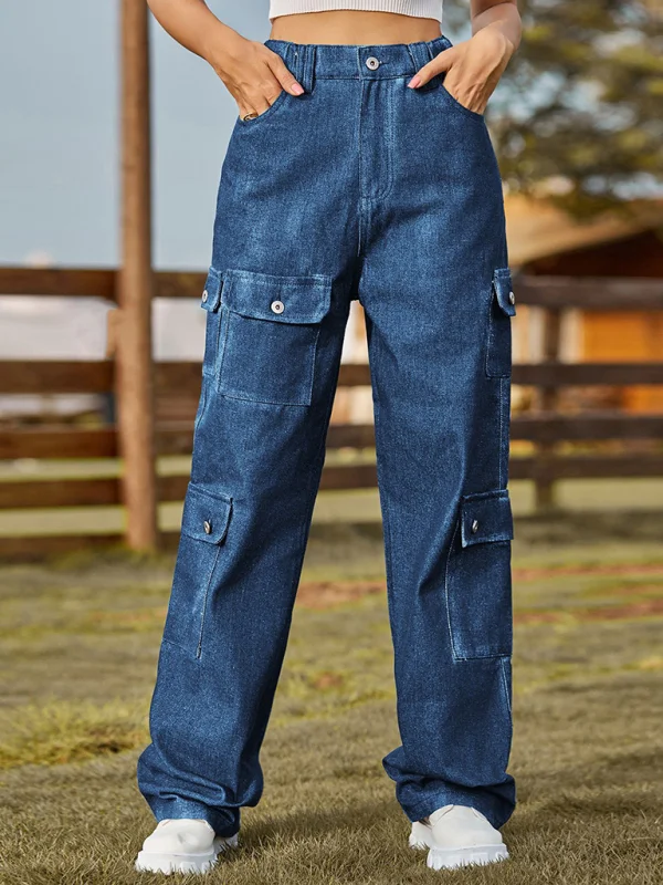 Washed semi-elastic denim cargo track pants Flusfy