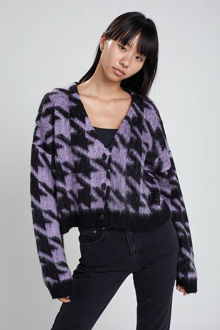 Houndstooth Check Mohair Cardigan