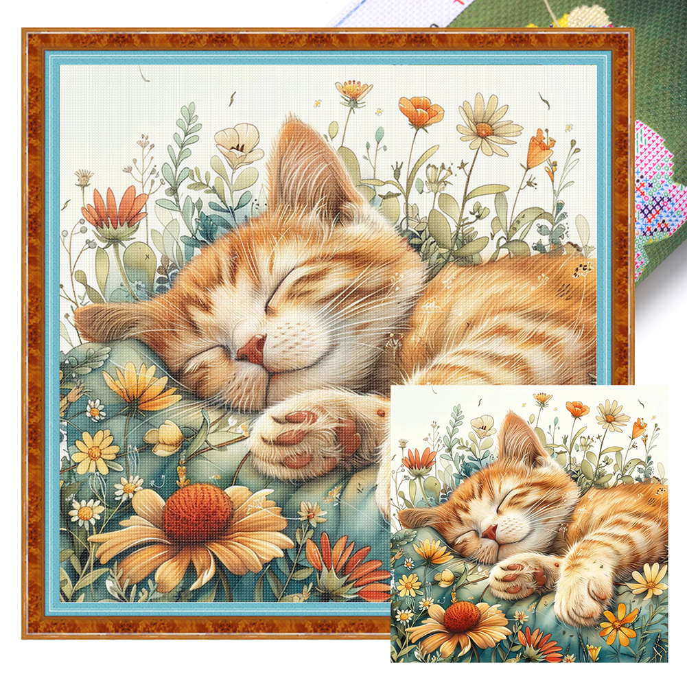 Sleeping Cat Full 11CT Pre-stamped Canvas(40*40cm) Cross Stitch