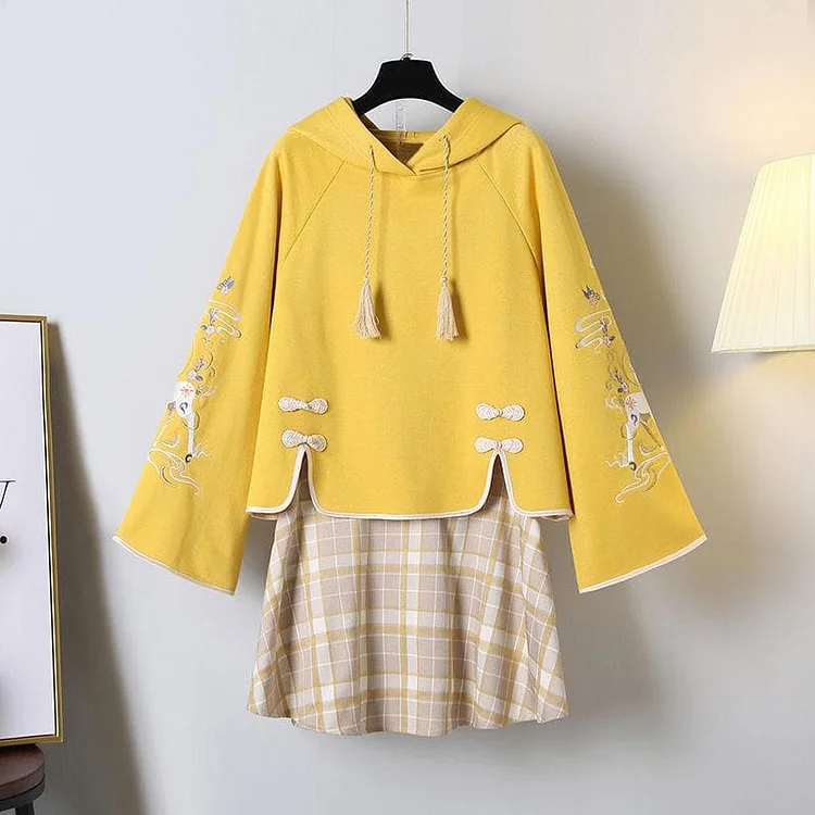Embroidery Long Sleeve Slim Sweatshirt+Skirt Hanfu SP15689