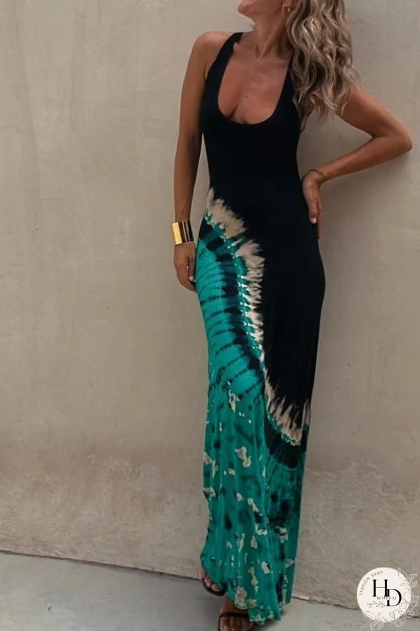 Starry Sky Tie-dye-print Stretch-back Maxi Dress