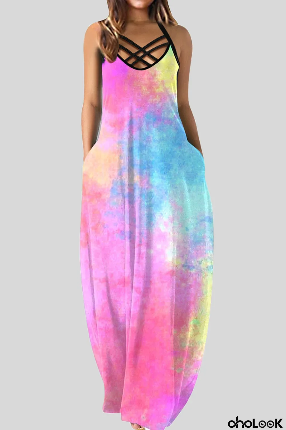 Pink Sexy Print Patchwork Spaghetti Strap Printed Dress Dresses