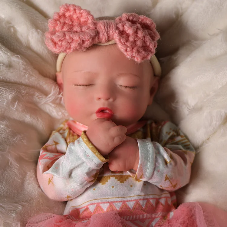 Babeside Suzy 16" Full Silicone Reborn Baby Girl Lifelike Sleeping with Chequeen Skirt