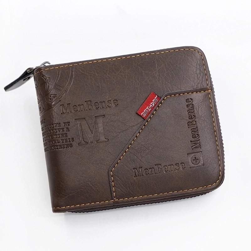 Men’s Letter Solid Color Pu Leather Zipper Wallets