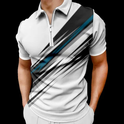 BrosWear Men's Abstract Geometric Short Sleeve Polo Shirt