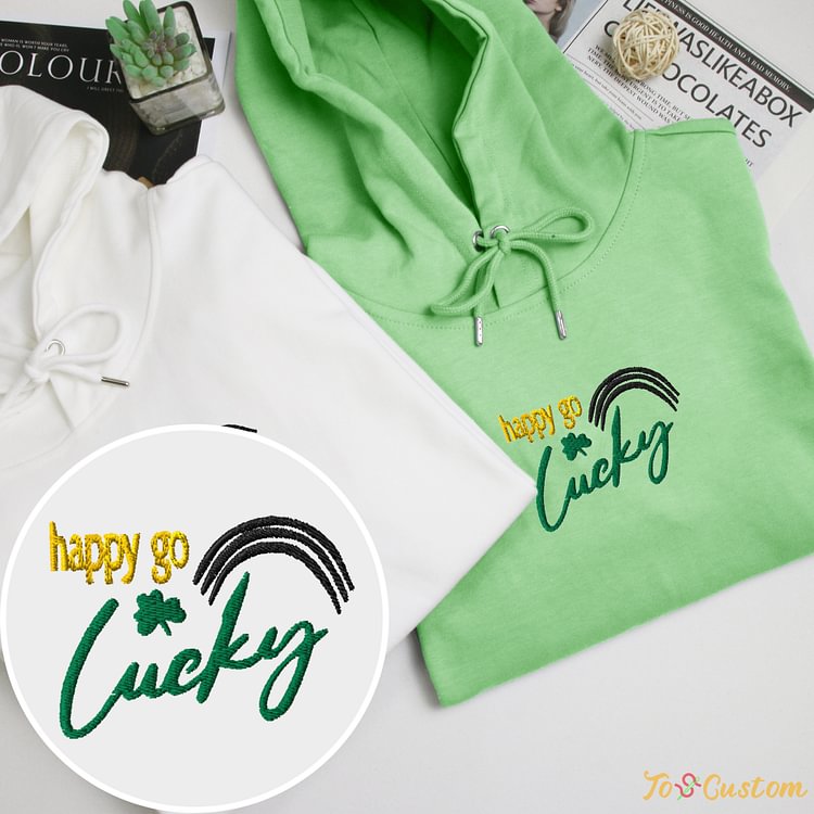 TOSCUSTOM™ St. Patrick's Day Custom Happy Go Lucky Shamrock Embroidered Sweatshirts