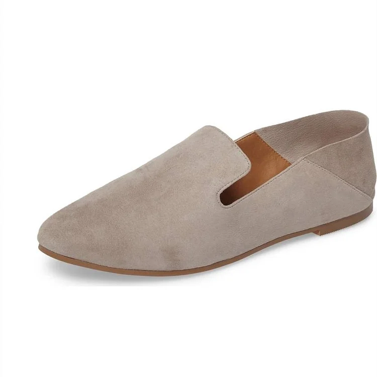 Grey Vegan Suede Flats Loafers for Women |FSJ Shoes