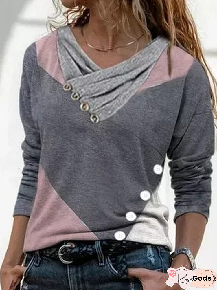 Geometric Cotton Blends Cowl Neck Tops