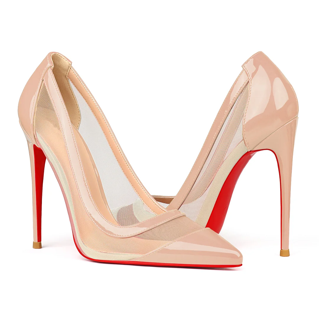 100mm/120mm Women's Breathable Mesh Pointed Toe Red Bottom High Heel Sandals Pumps-MERUMOTE