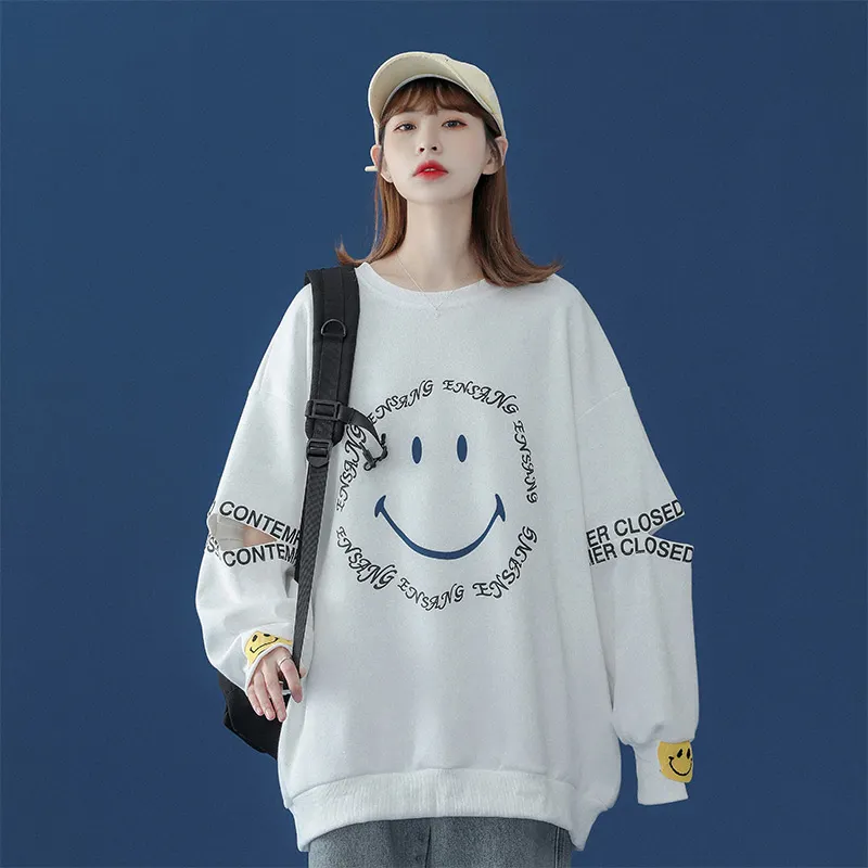Smiley Letters Print Loose Sweatshirt