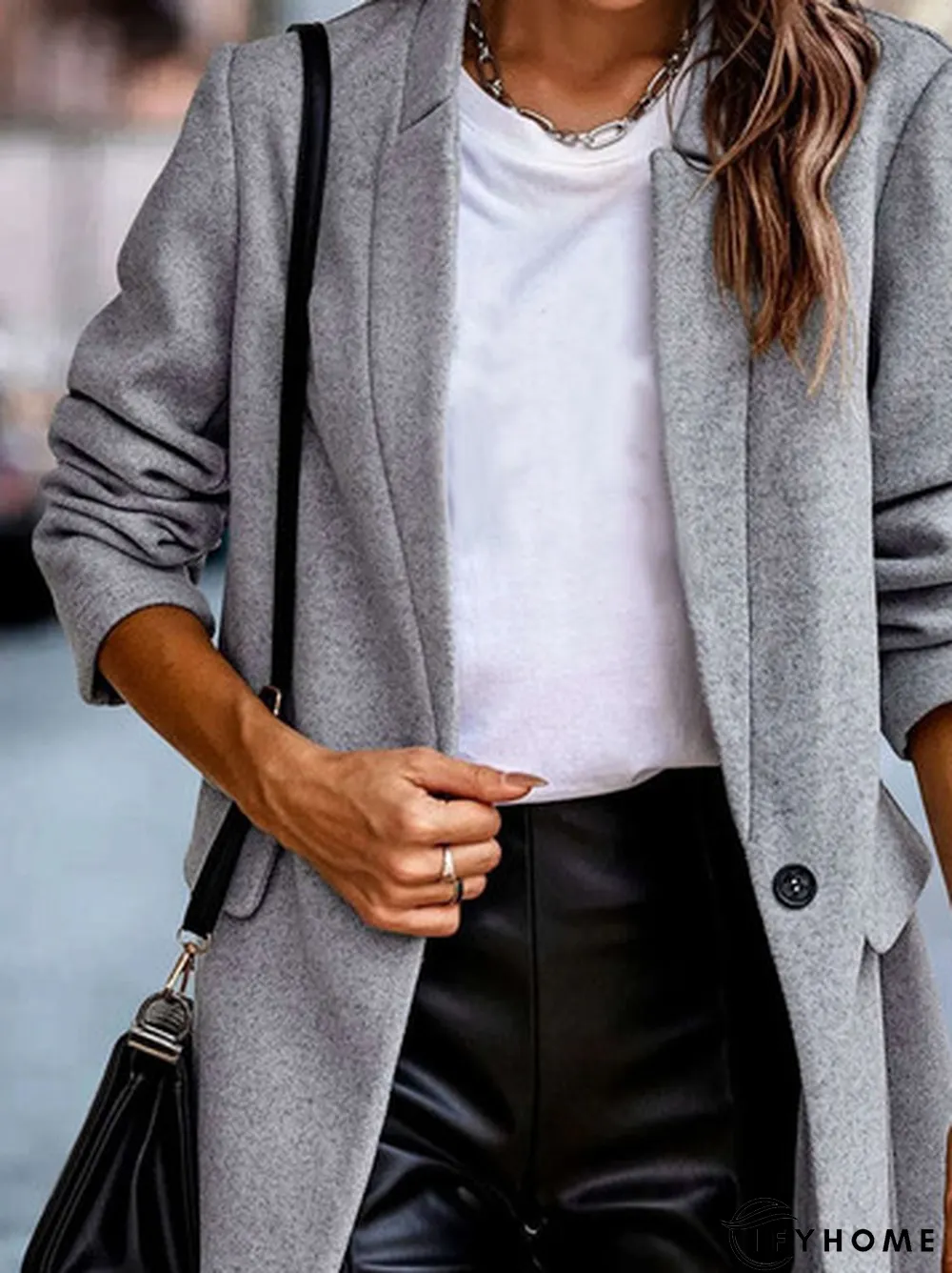 Casual Plain Loose Shawl Collar Patch Pockets Overcoat | IFYHOME