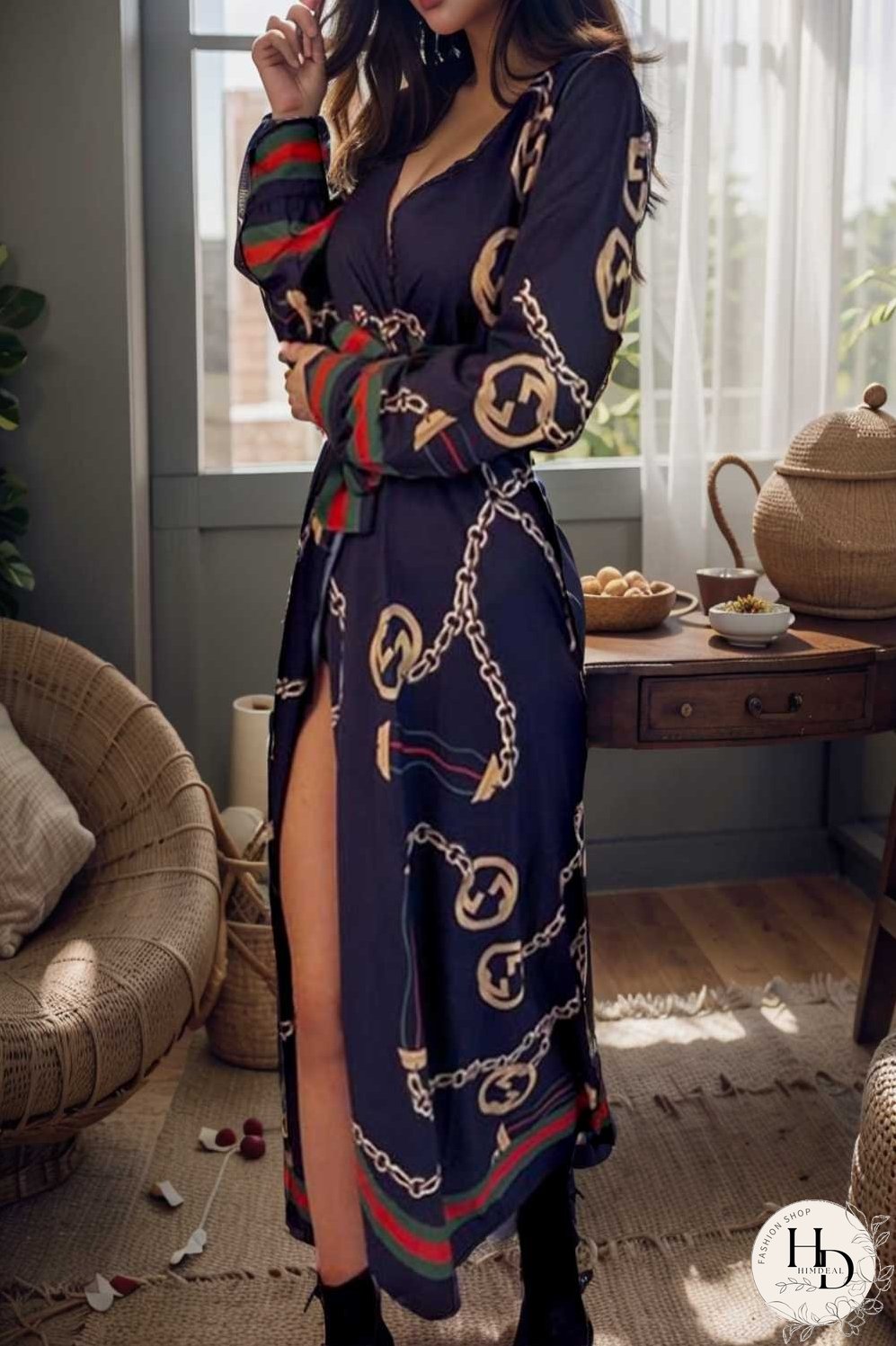 women s dresses deep v neck printed lace long sleeve dress