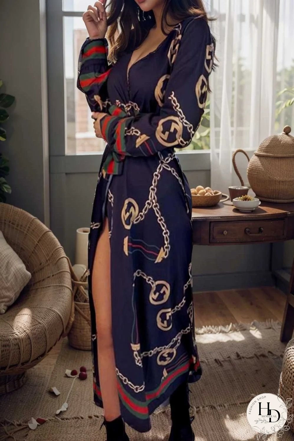 women s dresses deep v neck printed lace long sleeve dress