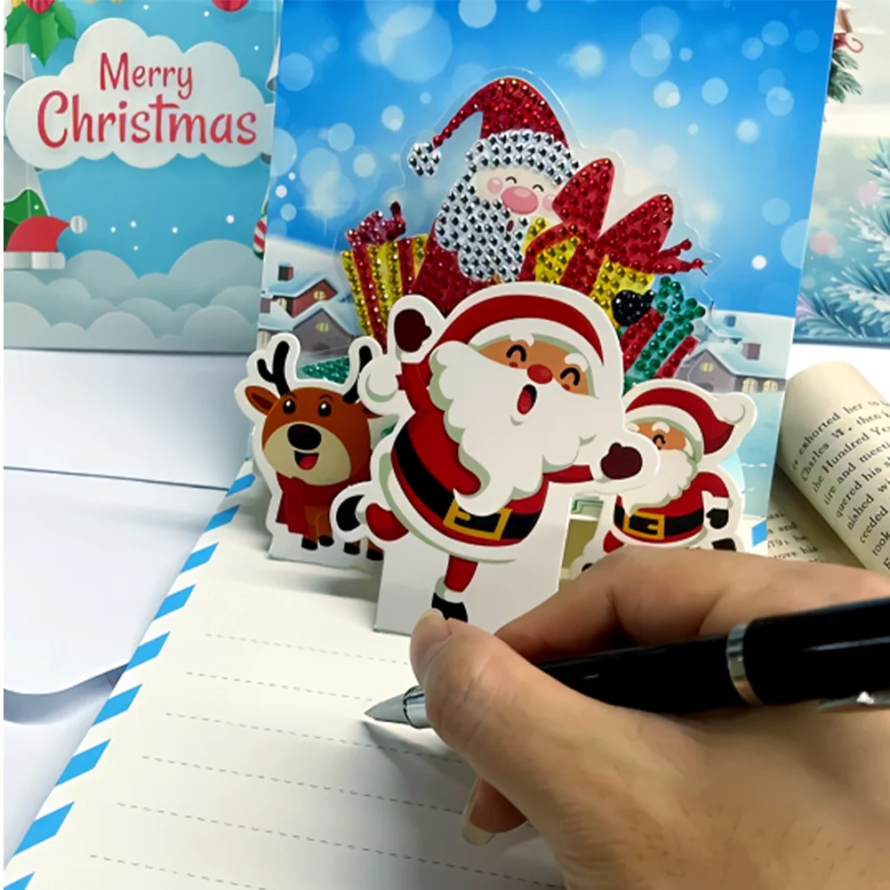 6pcs Diamond Drawing Card Santa Special Shape Gifts for Family Friends and Lover【With White Envelope】