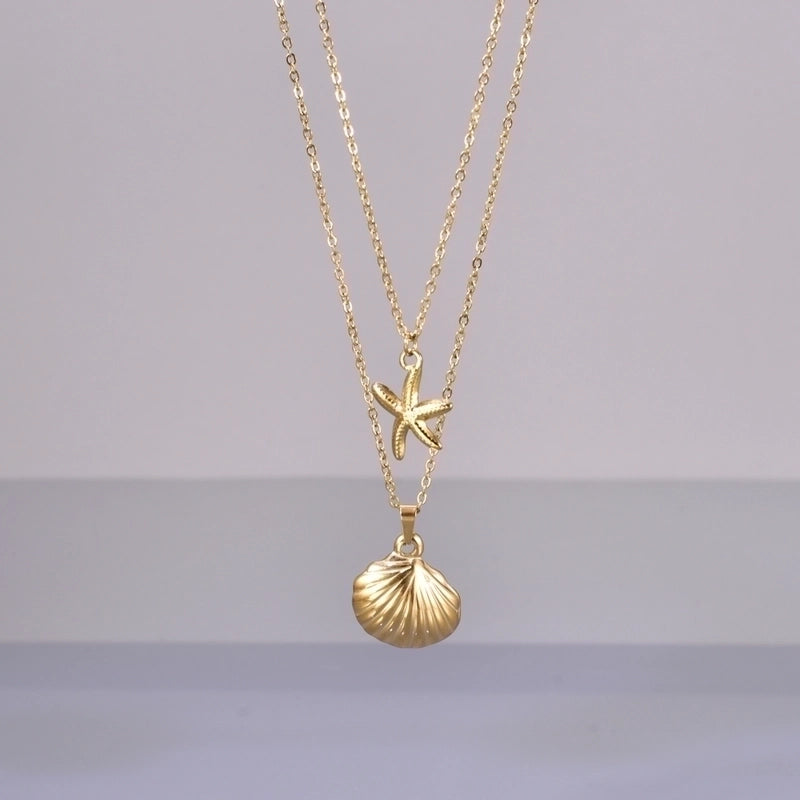 Elegant Minimalist Streetwear Starfish Solid Color Shell 304 Stainless Steel 18K Gold Plated Pendant Necklace