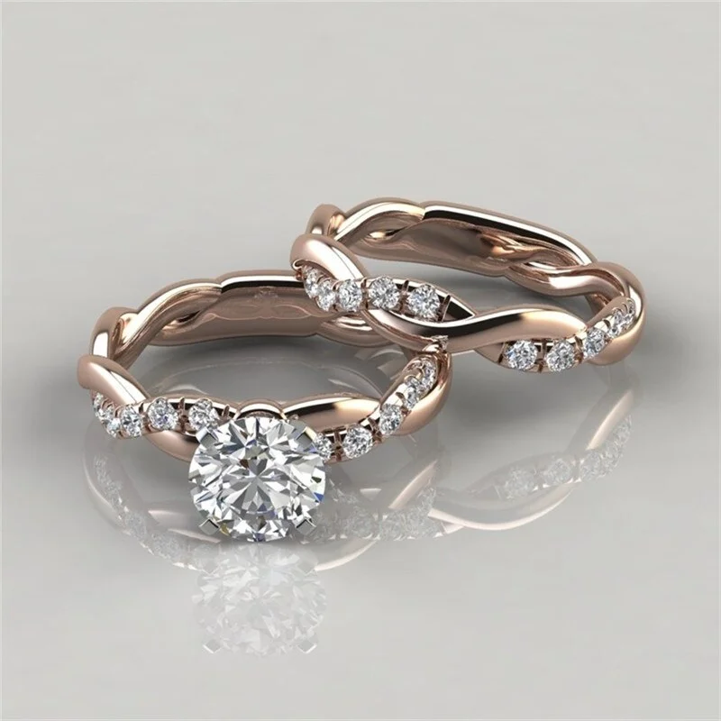 Exquisite Gold Color Fashion Rings for Women Classic Inlaid Zircon Wedding Rings Set Bridal Engagement Jewelry