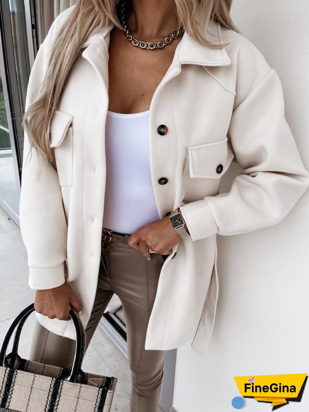 Long Sleeve Button Down Waist Wrap Jacket Coat
