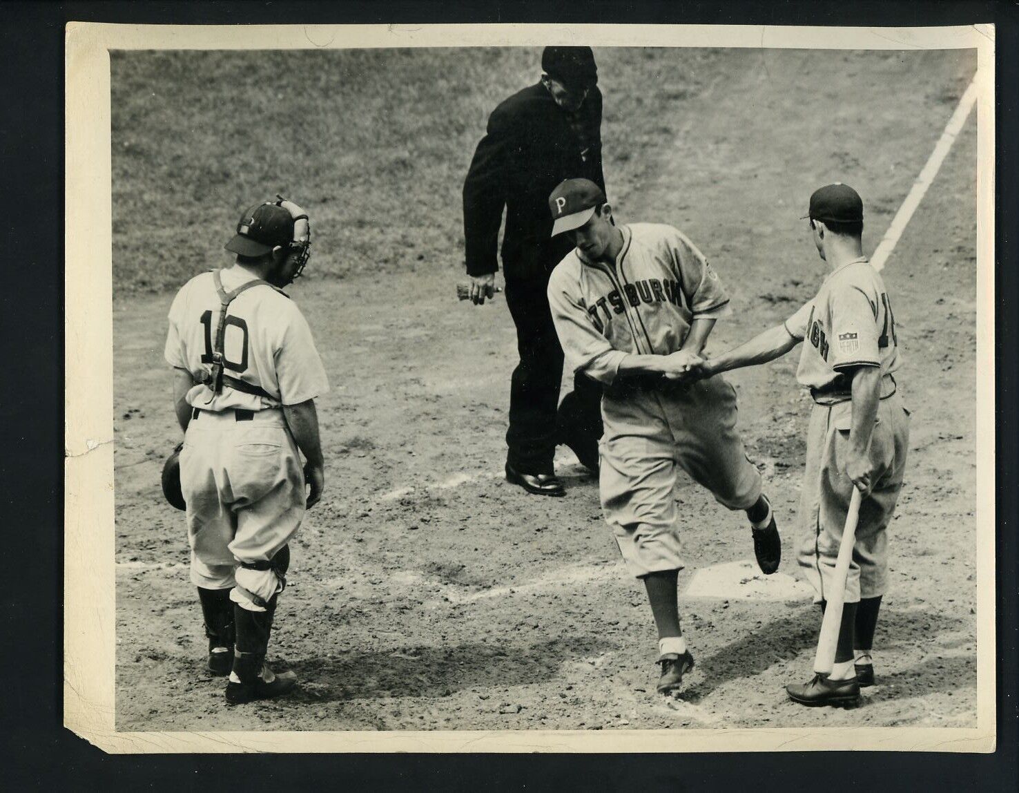 Vince DiMaggio HOME RUN Johnny Barrett Owen 1942 Press Photo Poster painting Pirates Dodgers