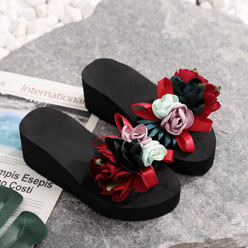 2021  Women Bow Summer Sandals Slipper Indoor Outdoor Flip-flops Beach Shoes New Fashion Female Casual flower Slipper gift