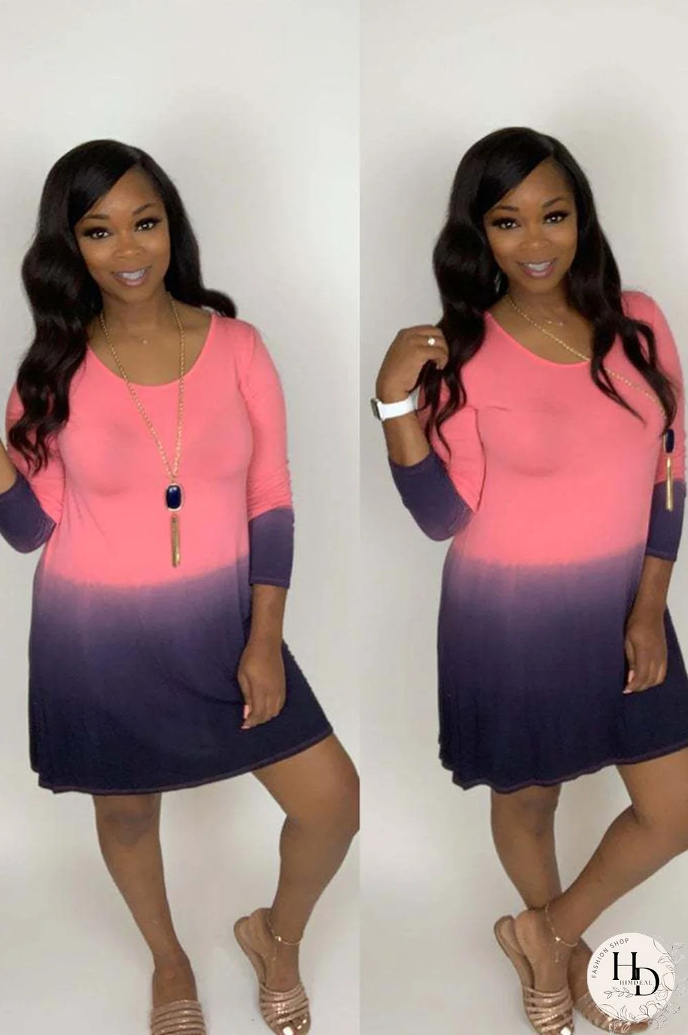 Pink Polyester Sexy Cap Sleeve Long Sleeves O neck Straight Knee-Length Print Long Sleeve Dresses
