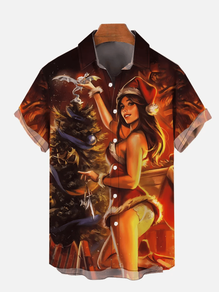 Christmas print short sleeve shirt
