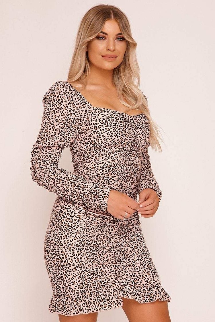 Pink Leopard Print Milkmaid Dress Katch Me