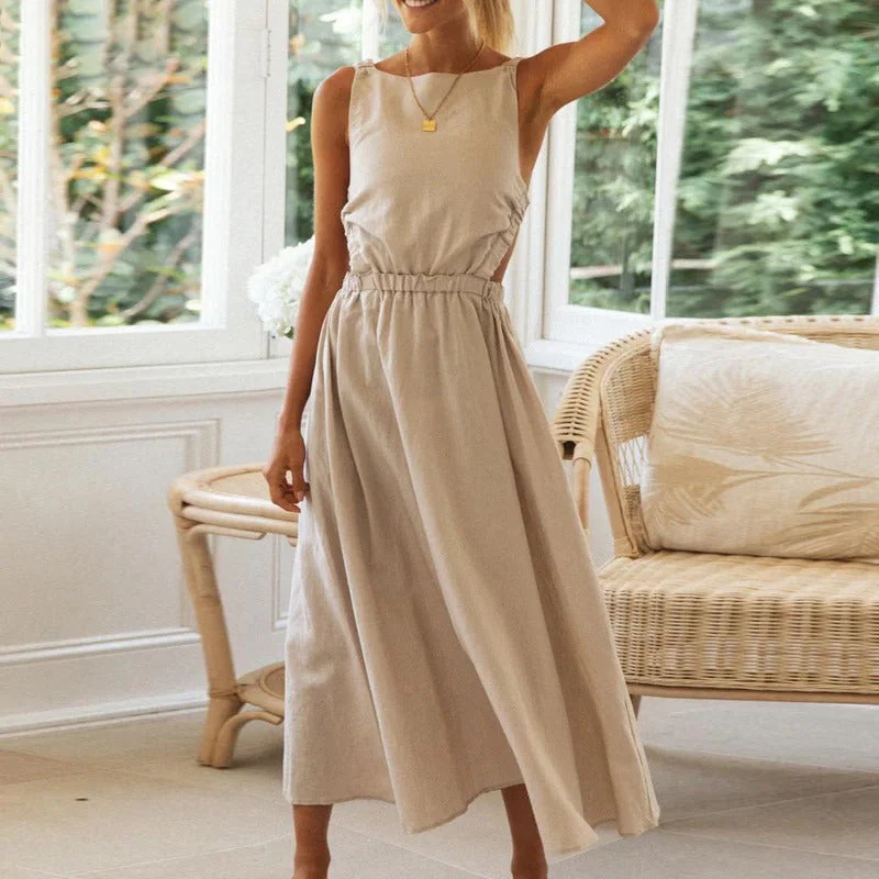 Elegant Summer Fashion Backless Crossover Midi Dress