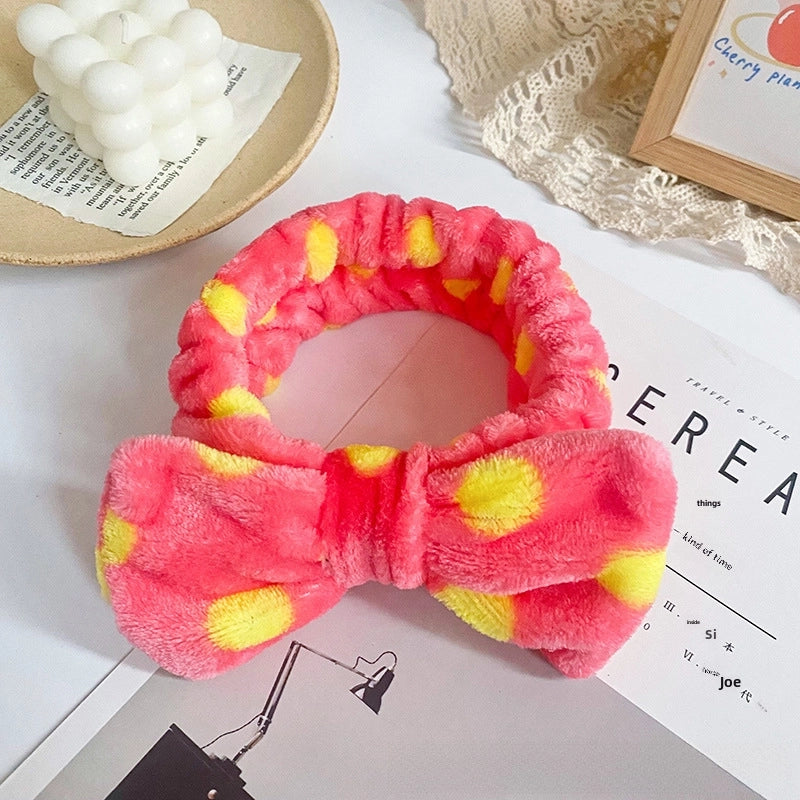 Leopard Stripe Bow Hair Band Women’s Face Washing Sports Hair Band Coral Fleece Hair Accessories