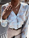 Stylish V-Neck Long Sleeve Floral Print Blouses&Shirts Tops