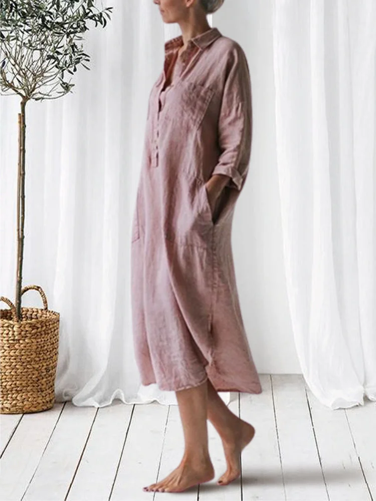 【Plus Size】Shirt Dress In Dusty Pink