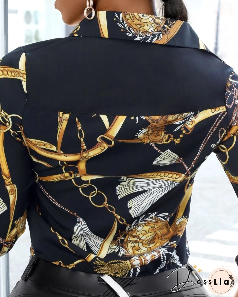 Chain Scarf Print Button Design Shirt P10692