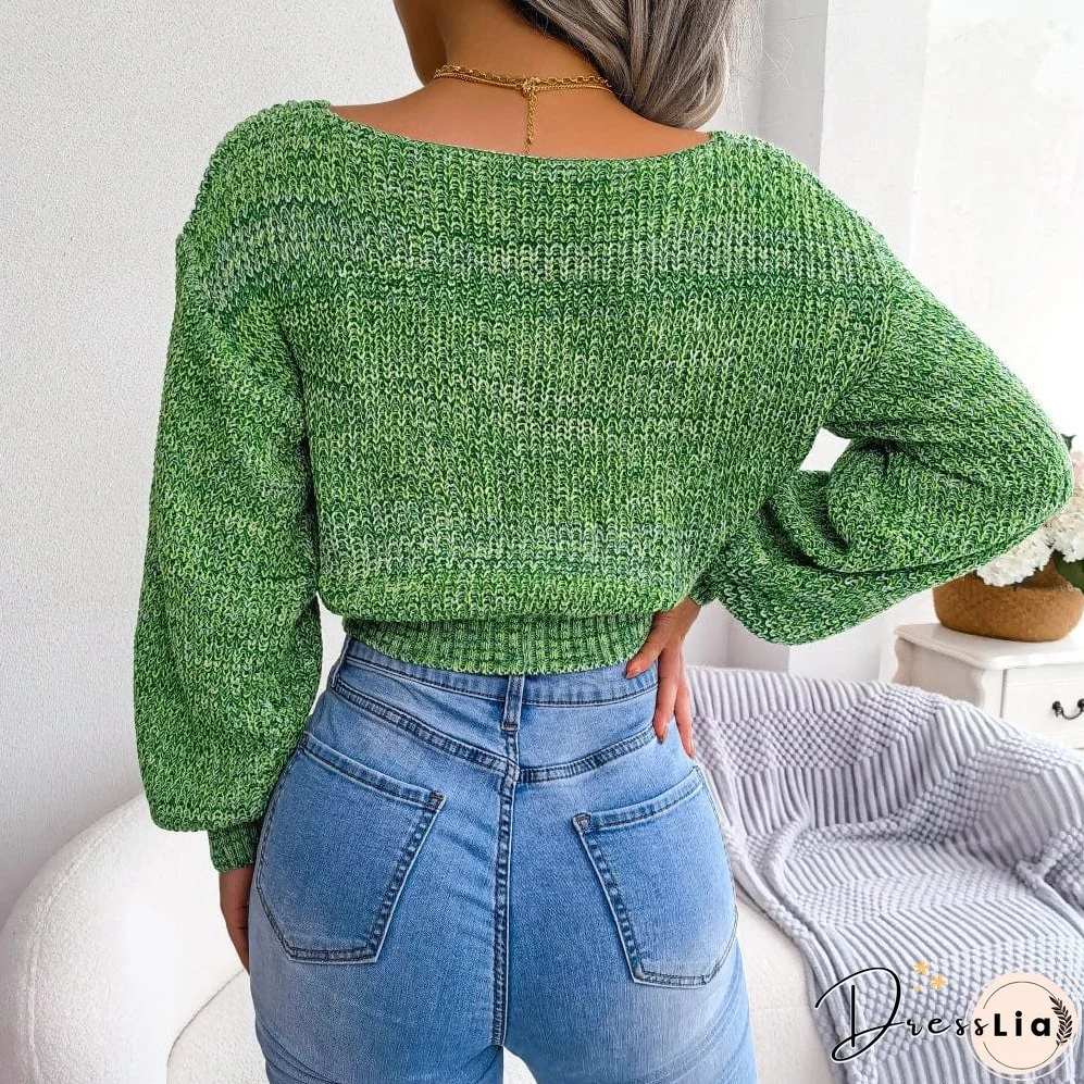 Heathered Surplice Cropped Sweater