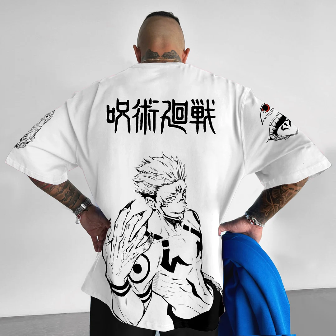 Outletsltd Oversized Casual Jujutsu Kaisen Villain Print T-Shirt