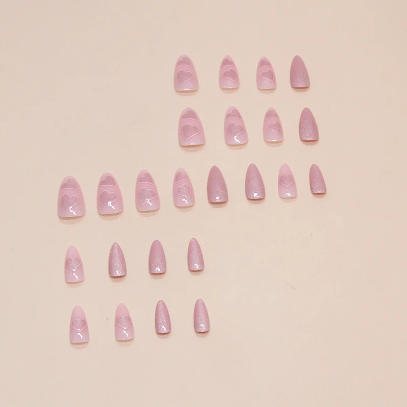 Churchf Churchf Cat's Eye Wearing Armor Removable Oval Nail Piece Nail Pink Love Nail Patch 24 Pieces