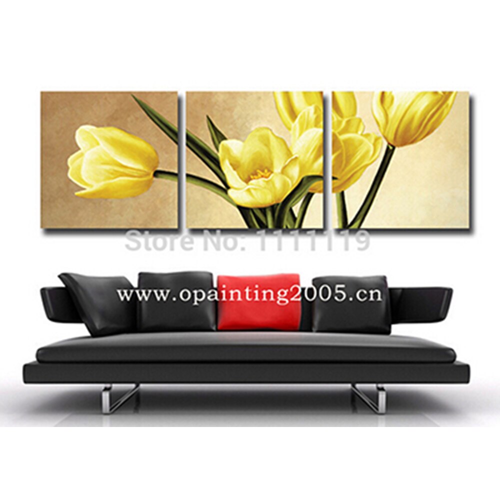 Hand Painted Yellow and Purple Tulip Flower Oil Painting on Canvas Pure Handmade Modern Wall Art Acrylic Picture for Home Decor