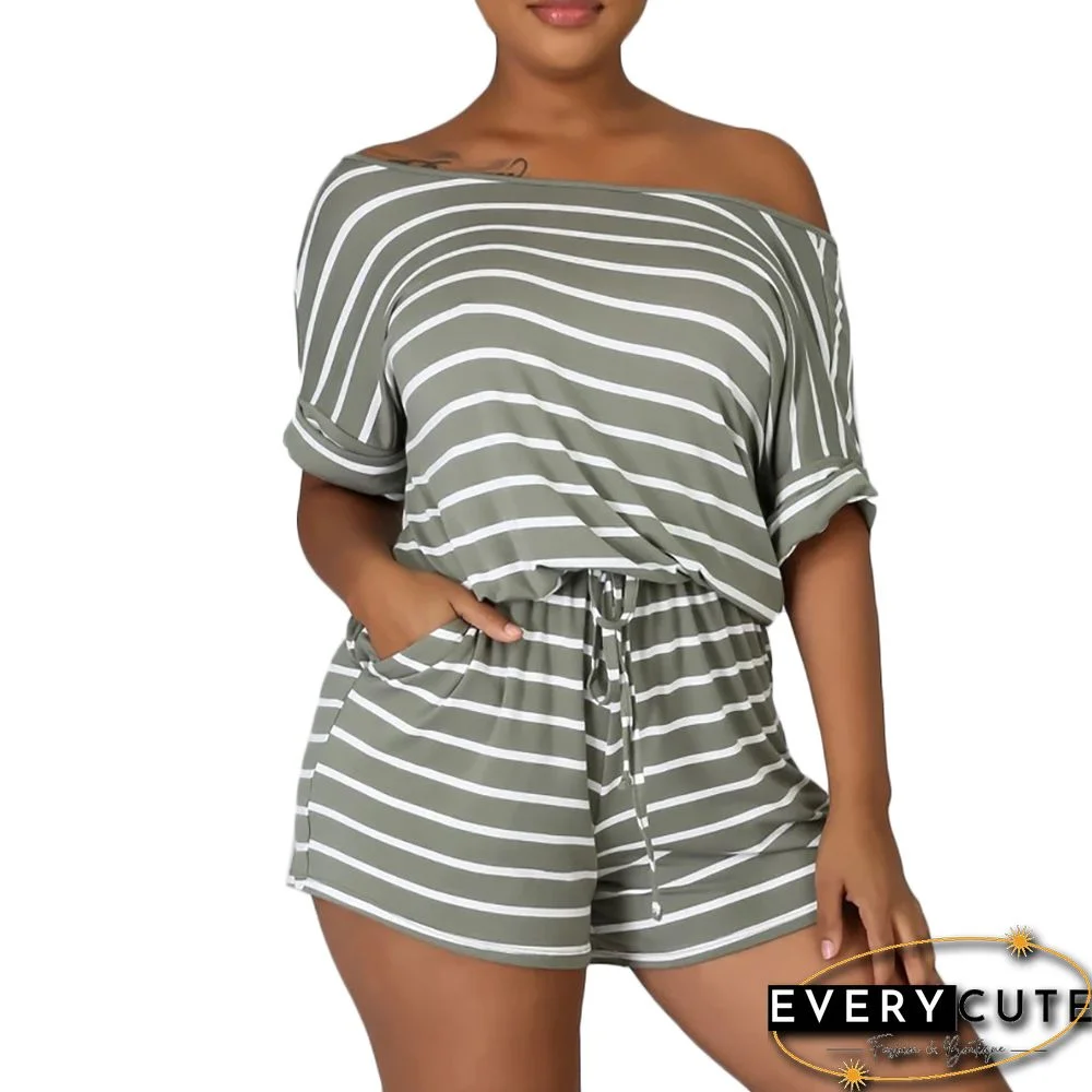 Navy Green Stripes Plus Size Loungewear Set