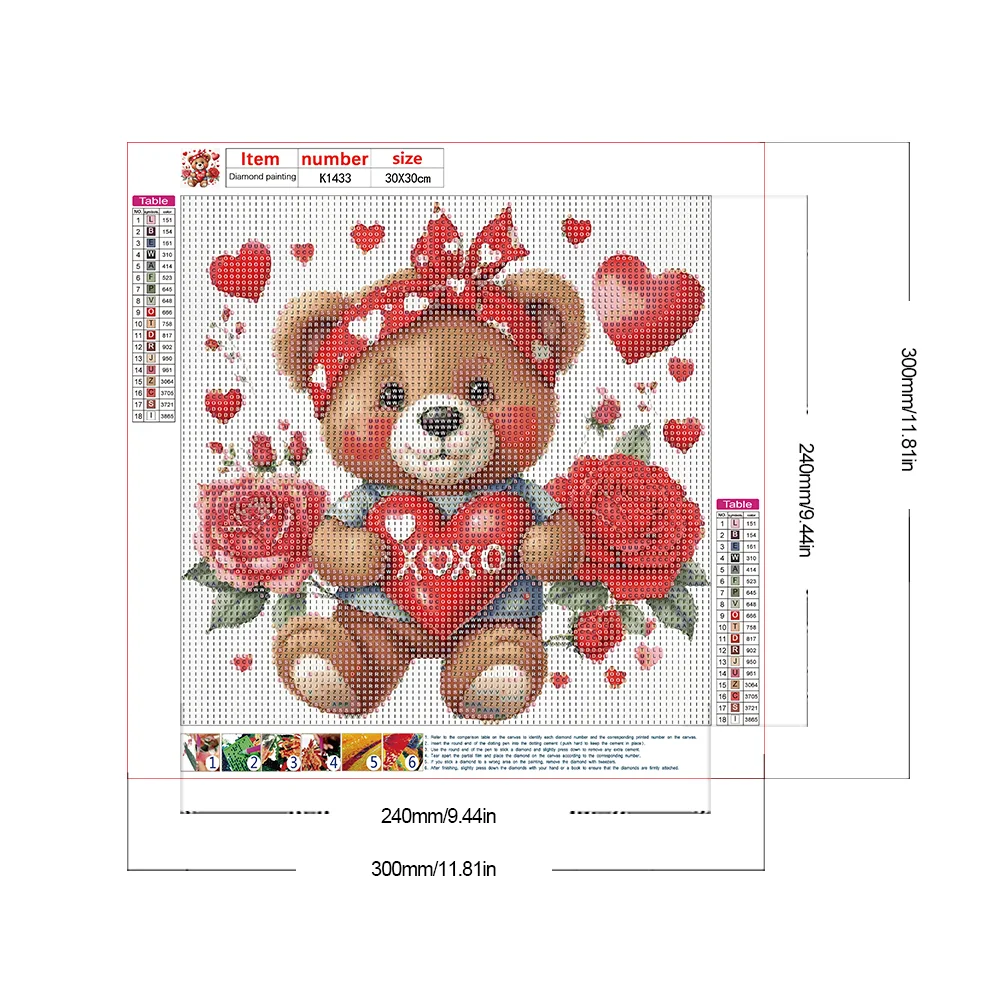 Diamond Painting - Full Round Drill - Love Rose Bear(Canvas|30*30cm)