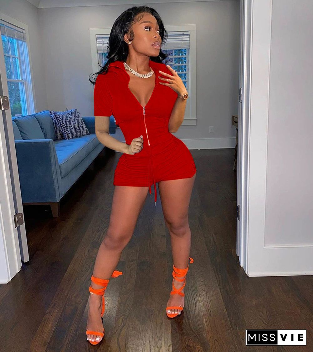 Short Sleeve Zipper Up Top Biker Shorts Tracksuit