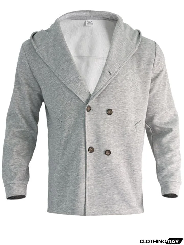 Men's Trendy Double-Breasted Hooded Casual Woolen Coat