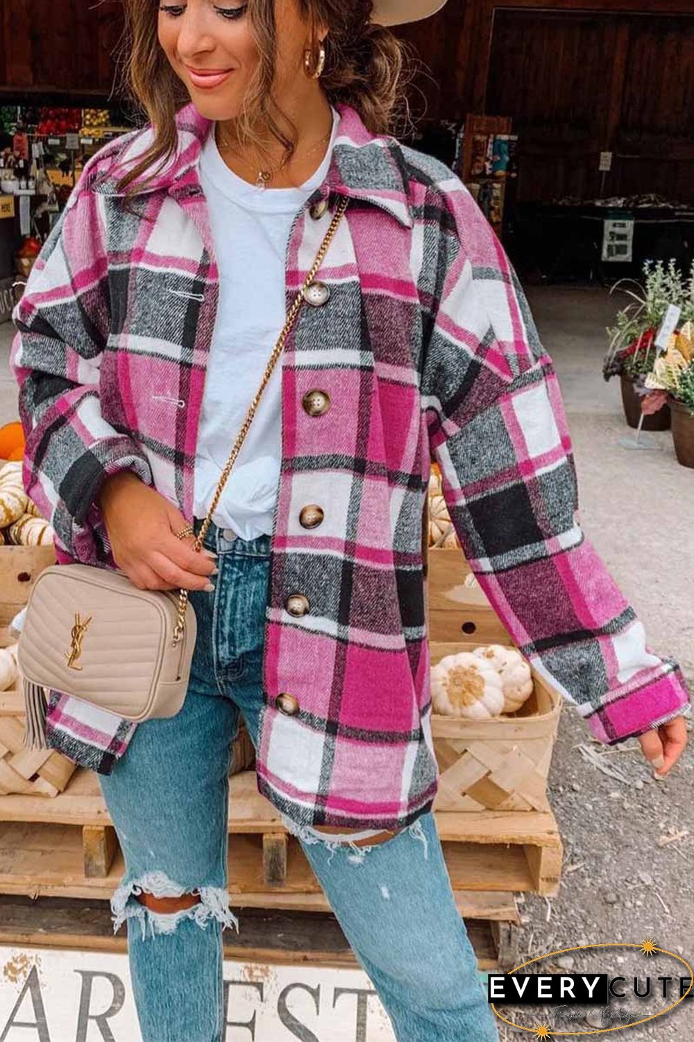 Fashion Big Plaid Coat Woolen Coat Tops(6 Colors)