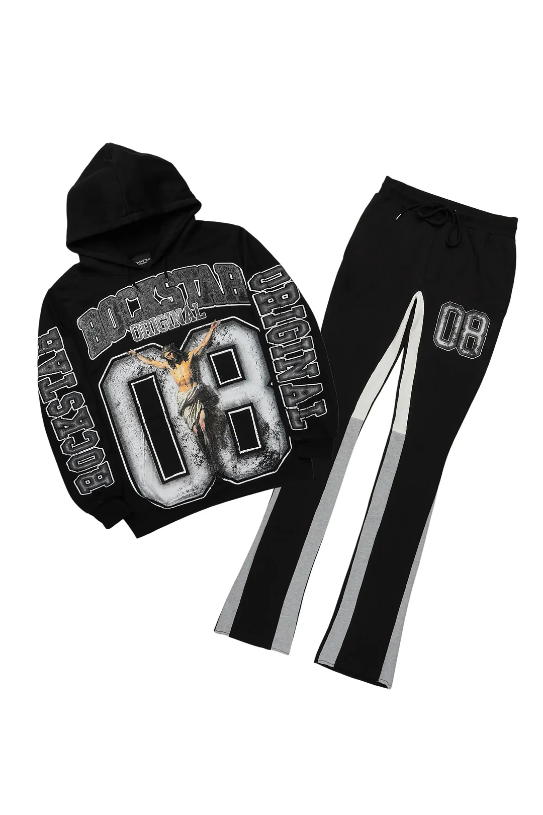 Fields Black/White Stack Flare Hoodie Track Set