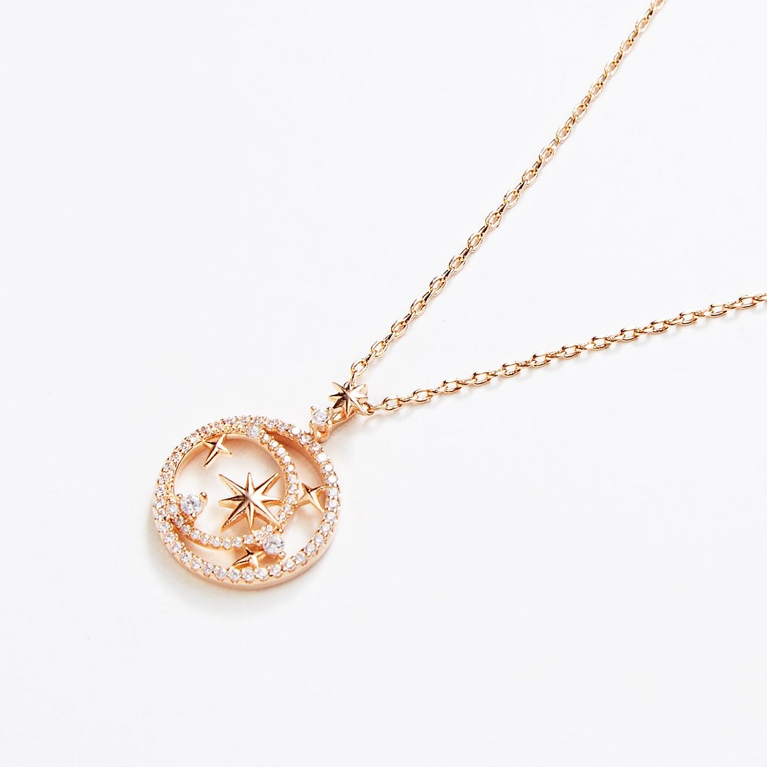 Light Your Path Moon and Stars Pendant Rose Gold Necklace