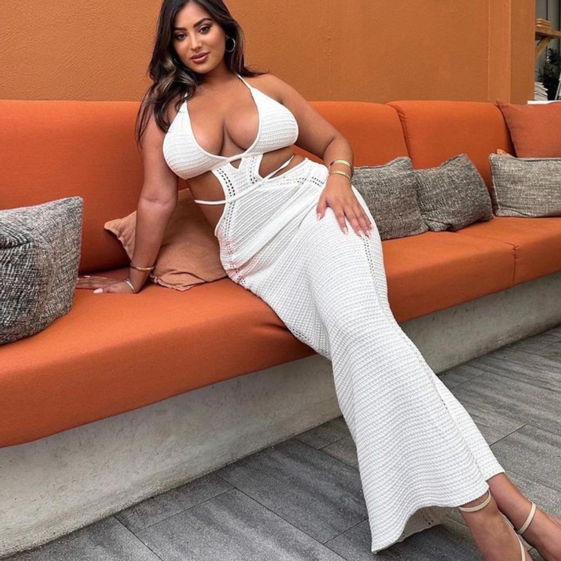 Ootddress Female Knit Lace-Up Maxi dress Backless Slim Fashion Beach Outfits Y2k Dress Hollow Out Bandage Knitwear Party Women Dress