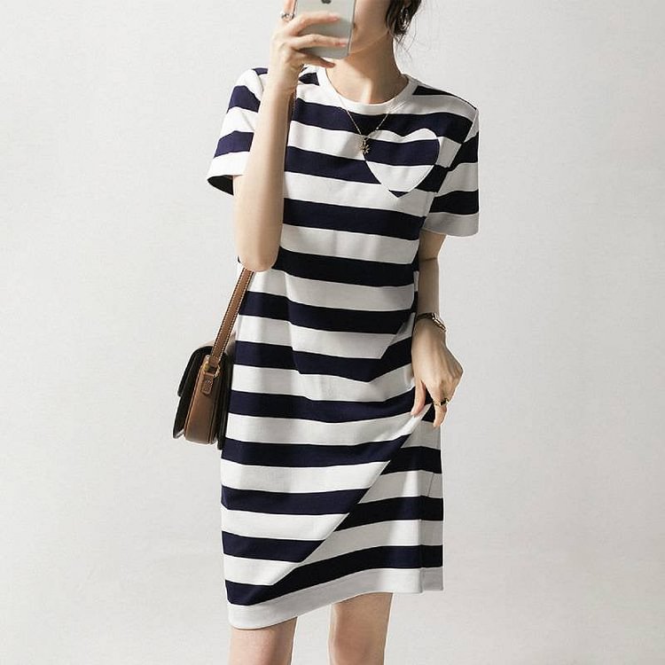 Cotton-Blend Striped Casual Dresses QueenFunky