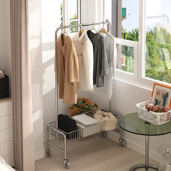 GLVEE Removable Single Pole Coat Rack With Basket