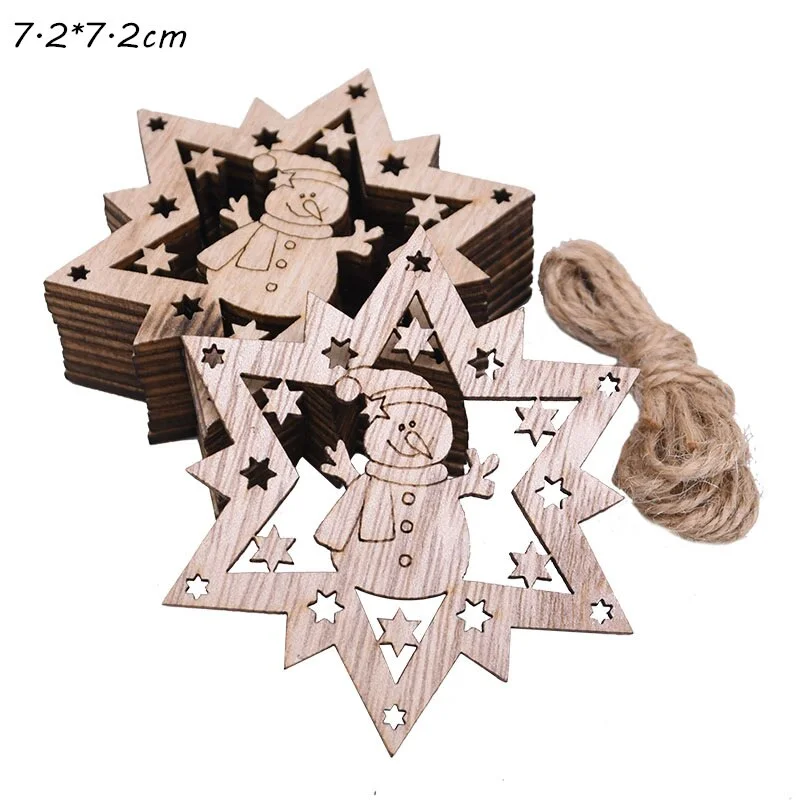 5Pcs Vintage Christmas Wooden Pendants Ornaments DIY Wood Crafts Xmas Tree Ornaments Christmas Party Decorations Kids Gift