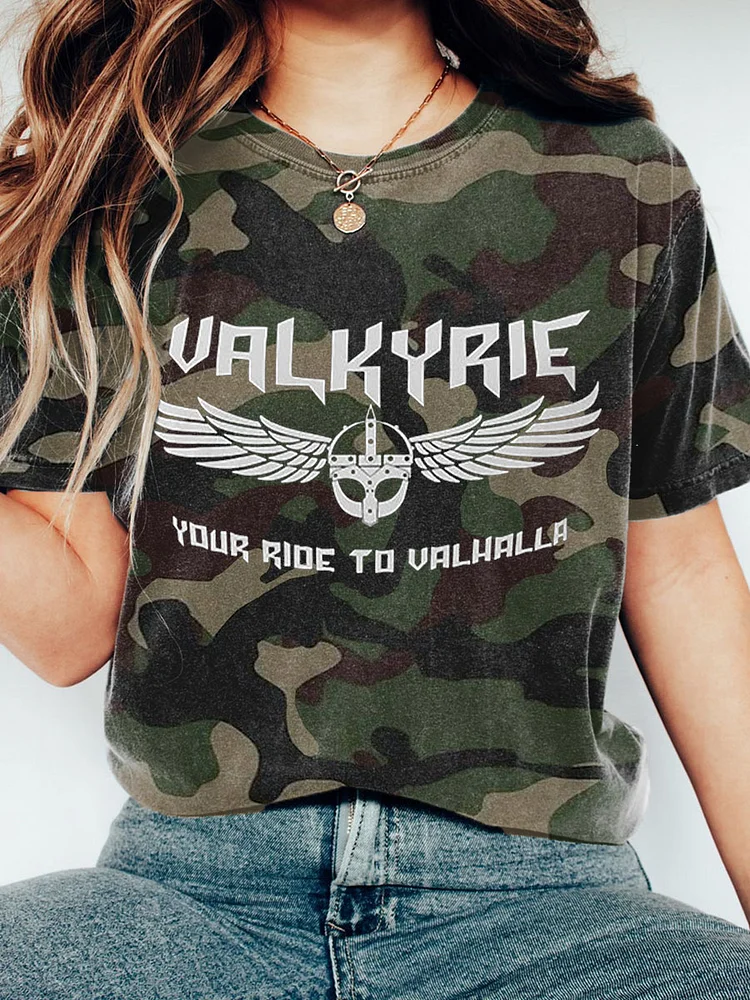 Viking inspirierte Print-Tarnung T-Shirt für Frauen