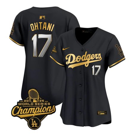 Women's Los Angeles Dodgers #17 Shohei Ohtani  Black Golden 2025 World Series Champions Home Limited Jersey